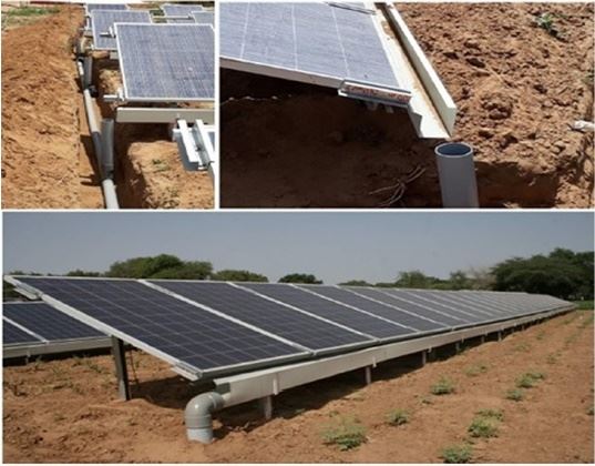 Captação e armazenamento da água por meio de painéis fotovoltaicos.