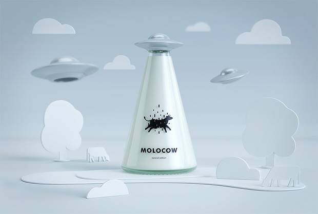 Molocow: embalagem conceitual de leite tem inspiração na abdução de vaca por disco voador