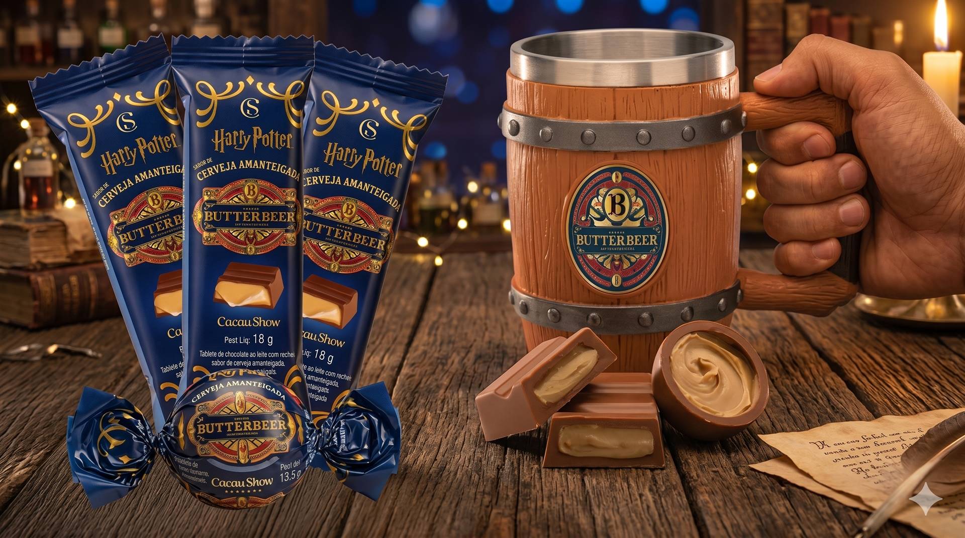 Cacau Show aposta em linha Harry Potter e leva cerveja amanteigada para lojas de São Paulo