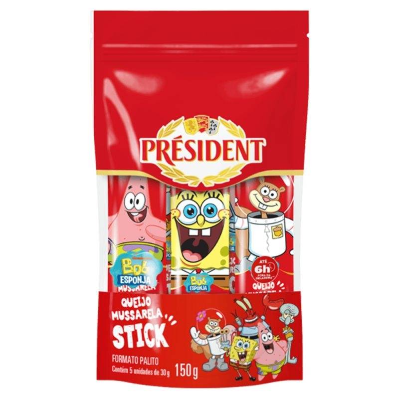 Président aposta em licenciamento e lança queijo muçarela Bob Esponja em formato stick