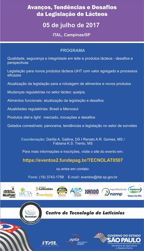 Curso Avanços, Tendências e Desafios da Legislação de Lácteos