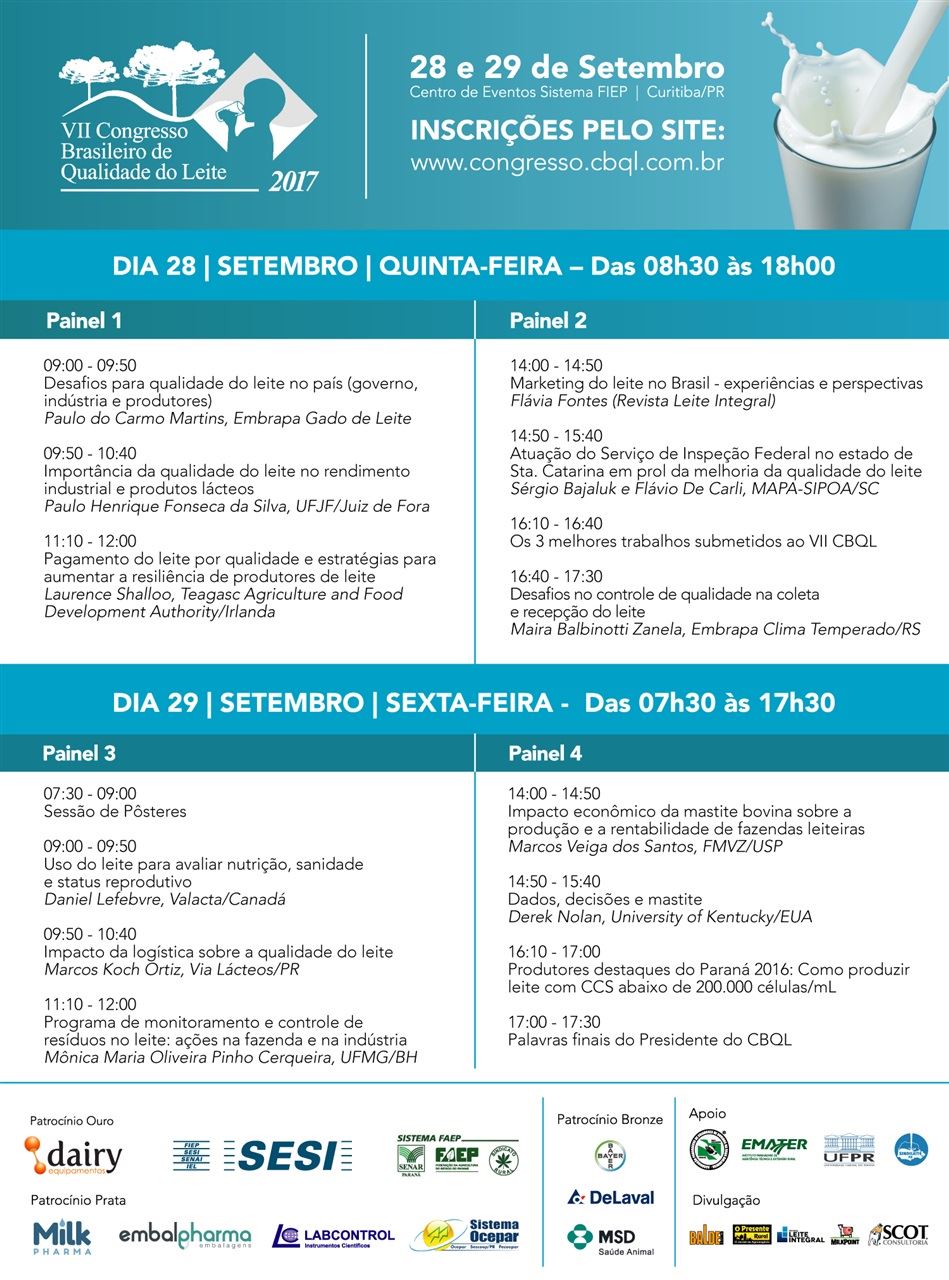 VII Congresso Brasileiro de Qualidade do Leite ocorrerá nos dias 28 e 29/09