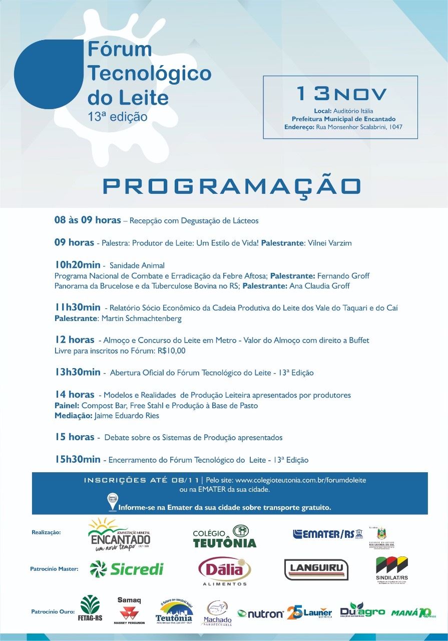 RS: Encantado recebe a 13ª edição do Fórum Tecnológico do Leite