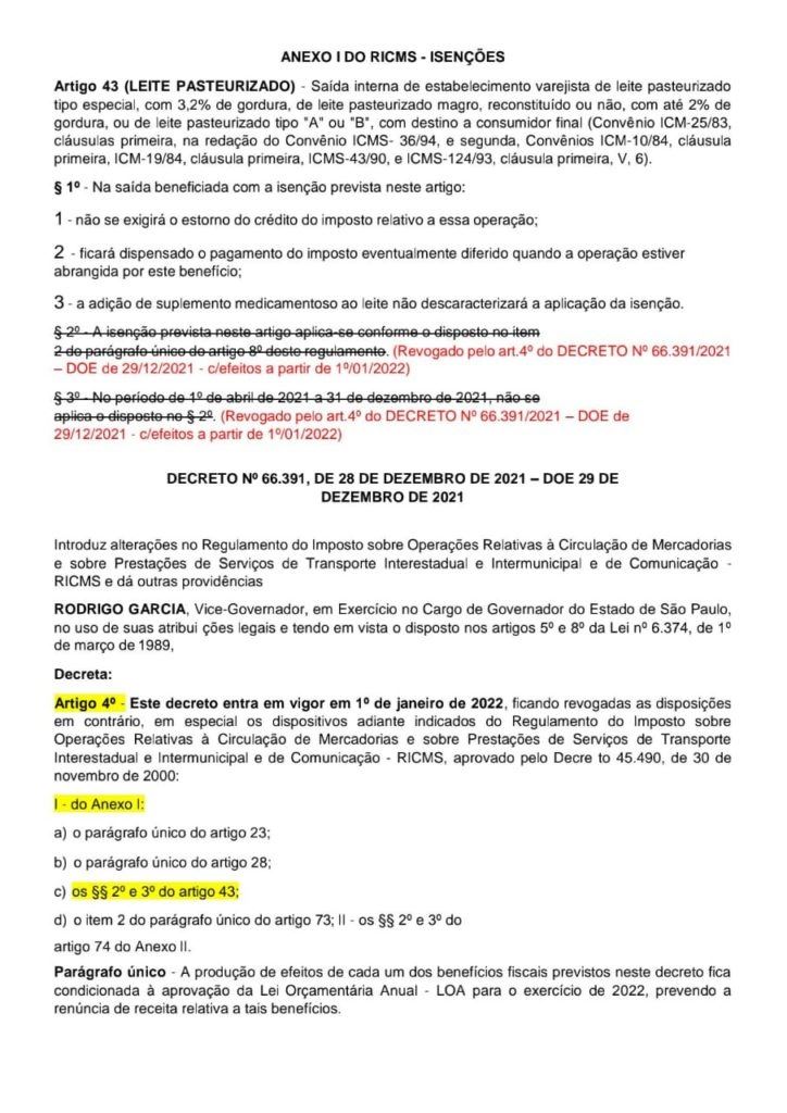 isenção ICMS leite 